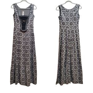 Vintage Rose Dirndl Metallic Floral Paisley Sleeveless Maxi Dress Gown Bridgeton